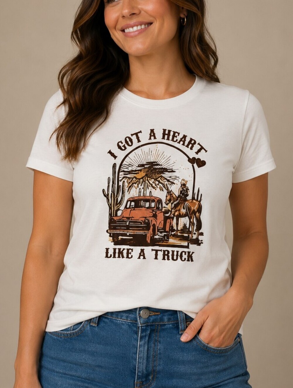 White Lainey Wilson Heart Like A Truck Graphic Short Sleeve T-Shirt